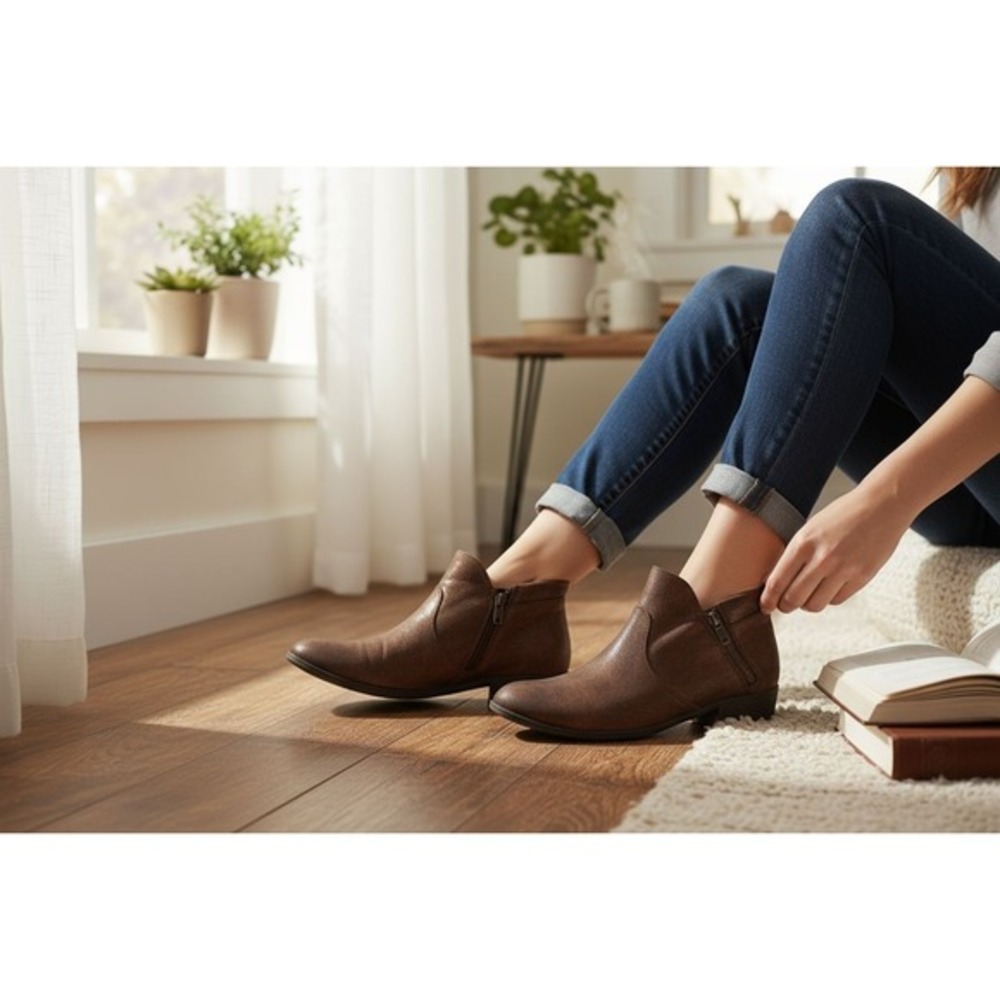 Sun + Stone Womens Abby Tan Zip Up Ankle Boots Shoes 10 Medium (B,M) BHFO‎ 3655